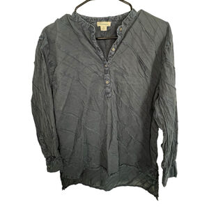 Sundance Navy Blue Textured Henley Loose Fit Long Sleeve Cotton Shirt